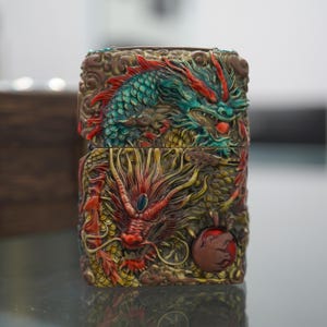 Luxury Zippo Lighter, Asian Dragon Relief Art, Handcrafted Custom Gift for Men