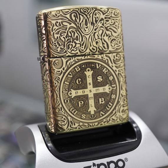 constantine cigarette lighter Constantine Zippo Lighter, Deep Engraved 5 Sides Armor Brass Zippo, Occult  Saint Benedict Cross Gift for Him