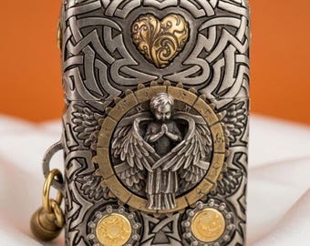 Zippo Celtic Knotwork Lighter, Angel Wing Heart & Tree of Life Engraved, Star of David Back, Vintage Spiritual Lighter Gift