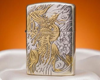 Zippo Phoenix 彫刻ライター、手彫り Zippo ライター、カスタムシルバーメッキ、希少高級ライター
