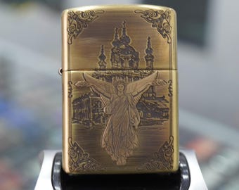 Zippo Angel emblem  Lighter, Church Engraved Zippo, Religious Themed Lighter, Vintage Christian Gift, Architectural Zippo