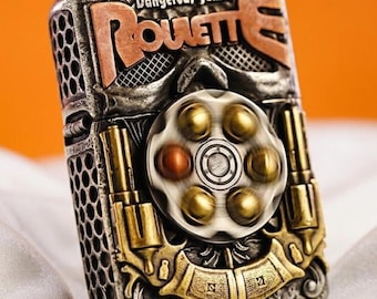Russian Roulette Zippo Set, Spinner Skull Lighter, Dangerous Gamer