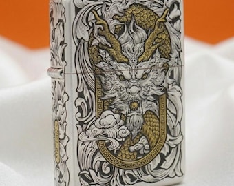 Zippo Feuerzeuge Lucky Dragon, handgeschnitztes Drachenfeuerzeug, versilberte Rüstung Zippo, bedeutungsvolles Luxusgeschenk