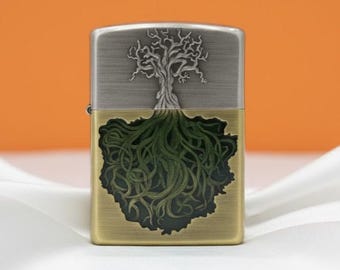 Zapalniczka Zippo Tree Of Life z grawerunkiem, rzadka zapalniczka Zippo Custom od ZippoCraft, obudowa pancerna w kolorze antycznym i z wkładką epoksydową
