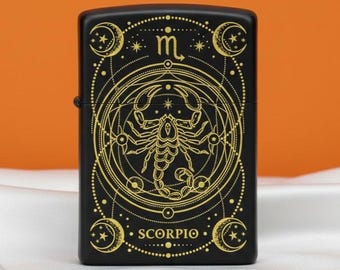 Zippo Zpdiac Scorpio engraved Lighter, Custom Zippo Lighters, Star Sign Astrology Birthday Gift, Horoscope Custom Zippo for Men/Women