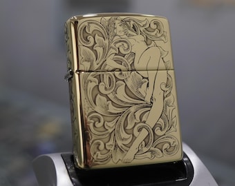 Pinup Girl Engraved Brass Armor Zippo | 5 Side Engraved