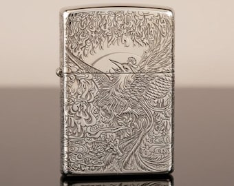 Zapalniczka Zippo Armor Sterling Silver Phoenix – głęboko grawerowany, w pełni rzeźbiony wzór, wytrzymały symbol odrodzenia, prezent dla kolekcjonera