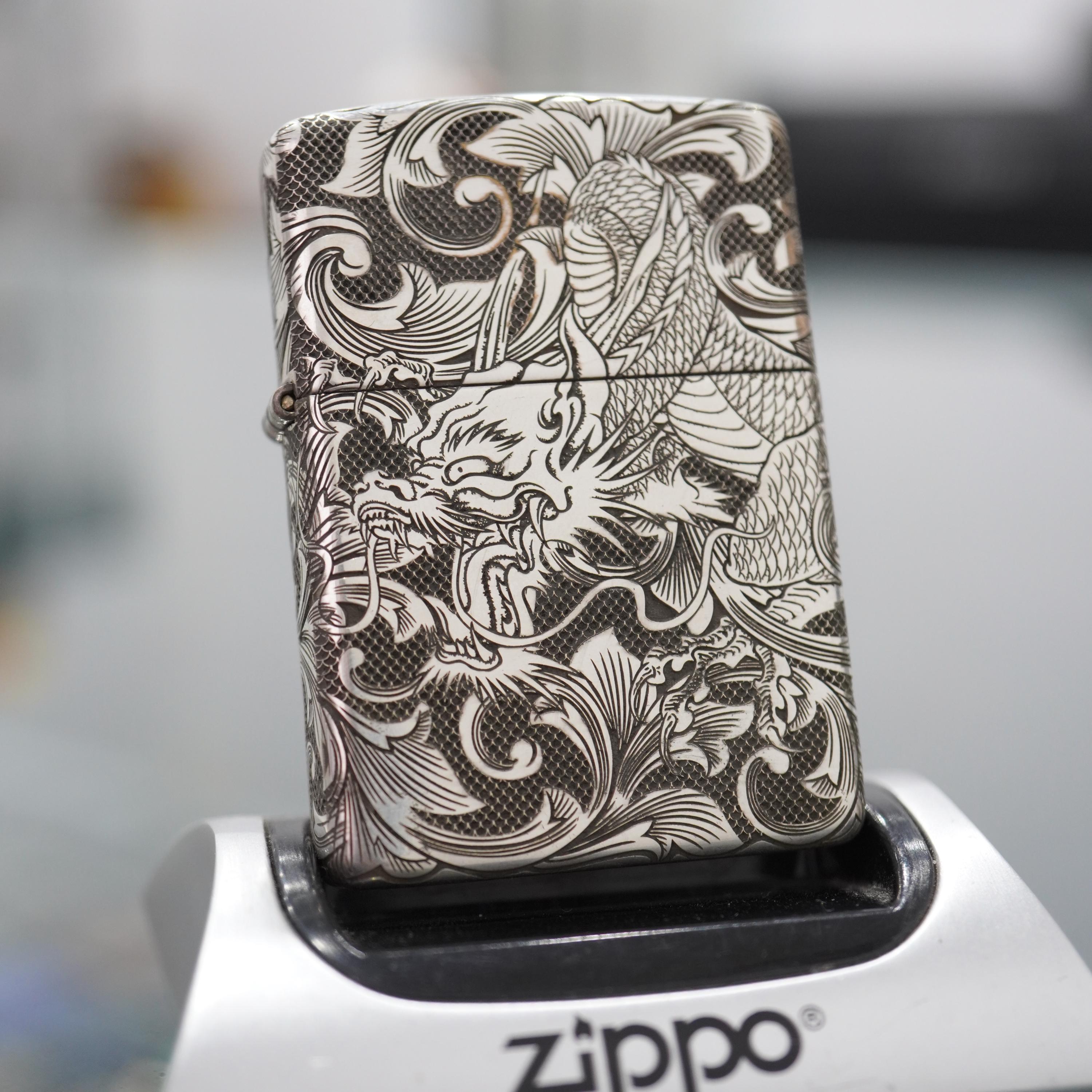 Zippo Sterling Silver Dragon Lighter Hand Engraved - Solid Silver 