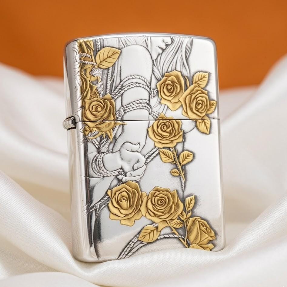 Zippo Sexy Girl 3D Engraved Lighter, Pin up Girl With Roses Zippo