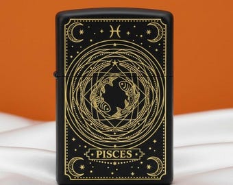 Zippo Pisces engraved Lighter, Custom Personalized  Zodiac Lighter, Engraved Star Sign Gift, Astrology Birthday Gift, Horoscope Custom Zippo