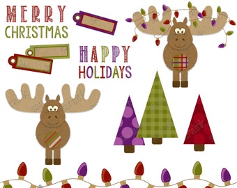 Merry Moose Clipart digital clip art for Personal and Commercial Use