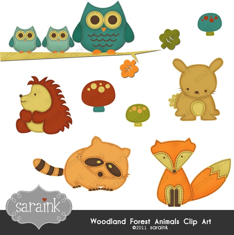 Woodland Forest Animals Clipart Download Cute digital clip art for Personal and Commercial Use image 1