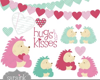 Valentines Day Clip Art Hedgehog Hugs Clipart Download - VDay Clipart for Personal and Commercial Use Digital clip art