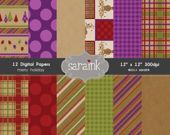 Instant Download Digital Backgrounds and Papers - for Personal and Commercial Use - Coordinates with Merry Moose Clipart