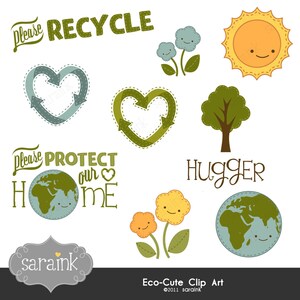 Earth Clipart, Globe Clipart, Sun Clipart, Recycling Clipart, Floral Clipart, Eco Friendly Cute Clipart, Downloadable royalty free use
