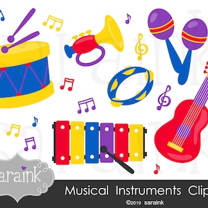 Music Clip Art - Instruments Clipart -  Music Notes Clipart - Digital Clip Art - Downloadable Art - Drum Clip Art - Guitar Clip Art