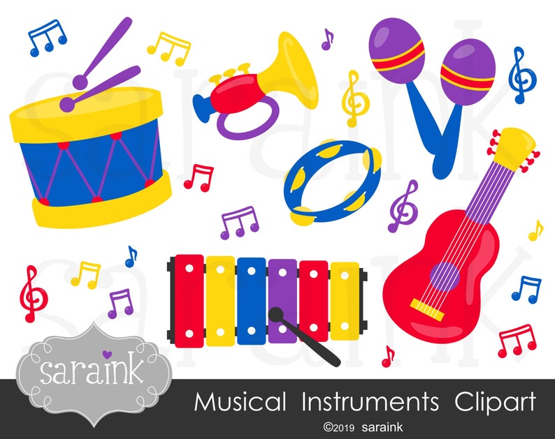 Music Clip Art Instruments Clipart Music Notes Clipart Digital Clip Art Downloadable Art Drum Clip Art Guitar Clip Art image 1