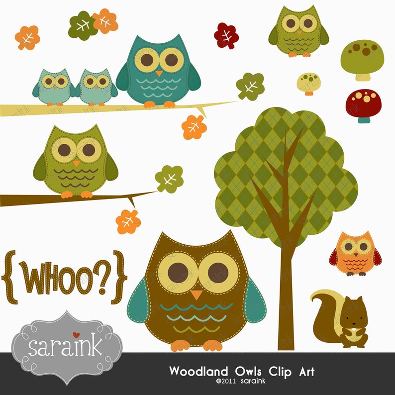 Owl Clip Art Download ___ Fall Clipart ___ Kawaii Clipart ___ Digital Woodland Clip Art ___ Owl Clipart ___ Tree Clipart image 1