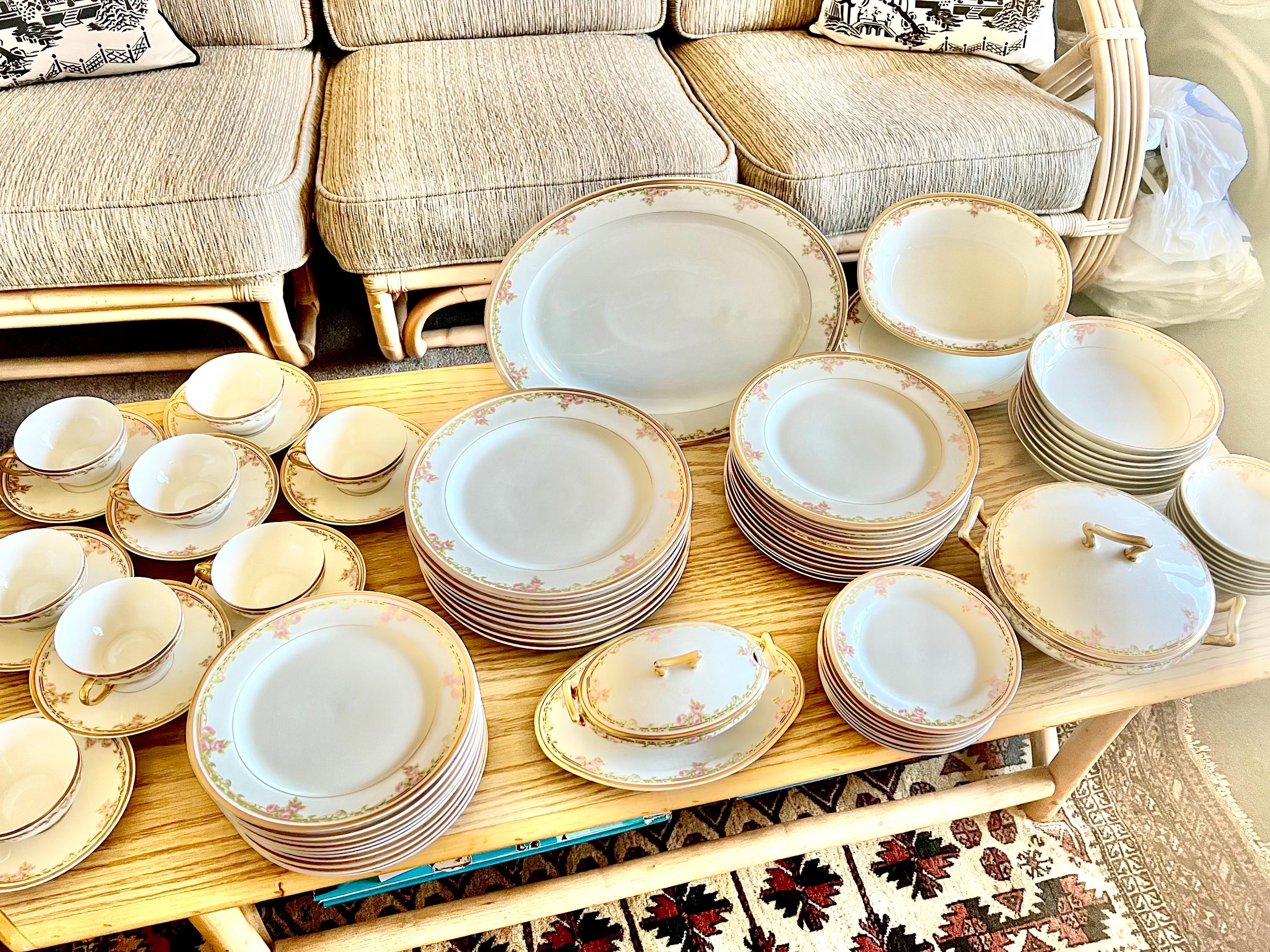 Antique Limoges French Elite Works China Set: 75-piece Floral