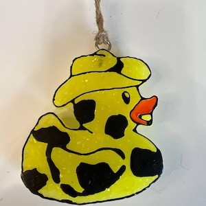 Cow Print Duck Car Freshie – Champagne Toast Scent, Western Farmhouse Hanging Air Freshener