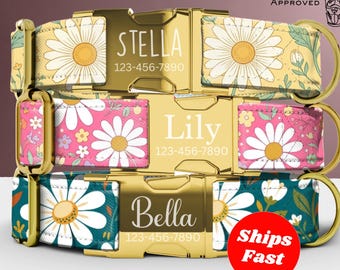 Daisy Dog Collar, Personalized Dog Collar With Name, Custom Girl Dog Collars Are Cute, Adjustable, and Heavy Duty, Sizes Small - XLarge