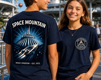 Maglietta Space Mountain per ragazzi, maglietta Tomorrowland per ragazzi, maglietta con tema attrazioni del Magic Kingdom, maglietta per bambini per viaggi a Disneyland