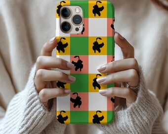 Checkered Cartoon Dog Phone Case - Retro Color Block Cover