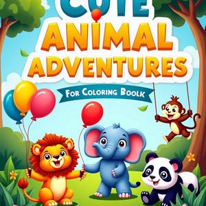 Cute Animal Adventures Coloring Book for Kids Ages 4–8 | 40 Printable Coloring Pages | Fun Kids Activity PDF | Instant Digital Download