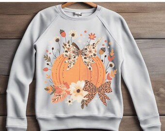 Floral Pumpkin PNG, Fall Sublimation Design (Digital Download)