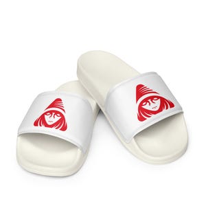 Men’s All White w/Red Signature Logo Slides - By Silent Order Apparel Brand