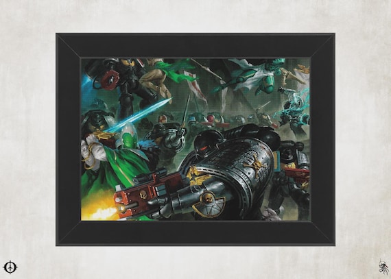 Deathwatch vs. Aeldari - 40k Framed Upcycled Art (8.25x6.25)