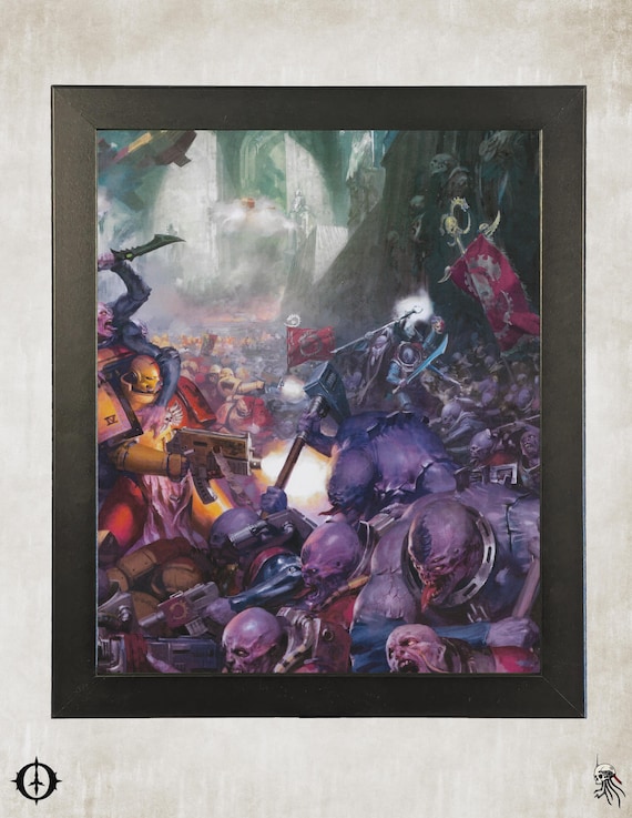 Genestealer Cult vs. Imperial Fists - 40K Framed Upcycled Art (9.5x11.5)