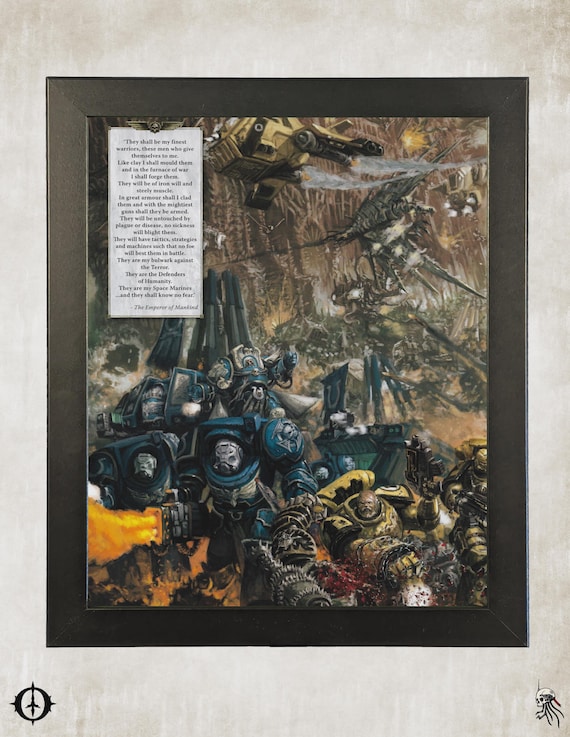 Space Marines - 40k Framed Upcycled Art (9.5x11.5)