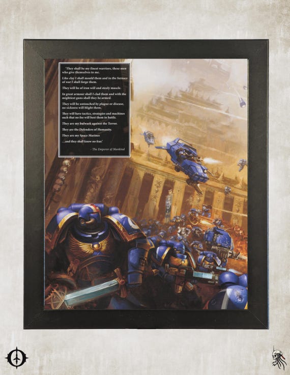 Ultramarines - 40k Framed Upcycled Art (9.5x11.5)