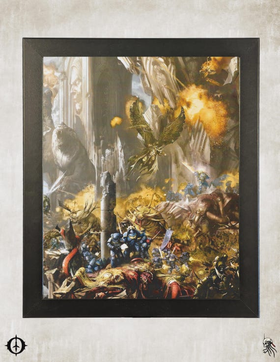 Ultramarines vs. Death Guard - 40k Framed Upcycled Art (9.5x11.5)
