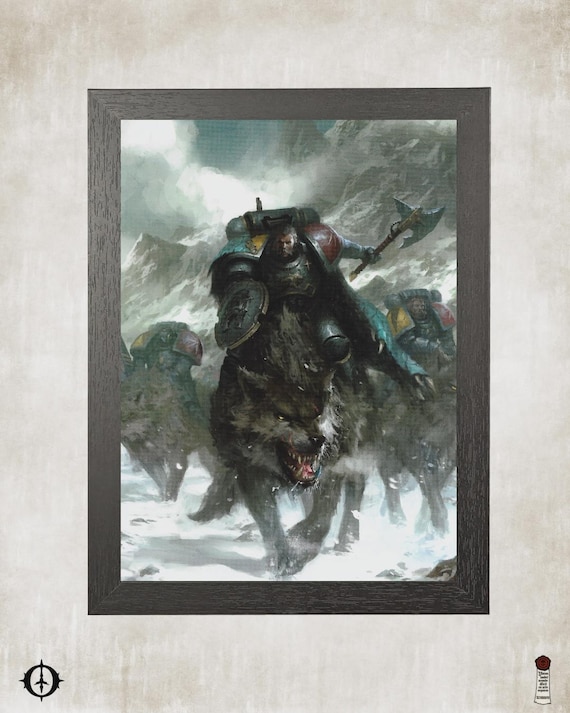 Space Wolves - 40K Framed Upcycled Art (8.125x11)