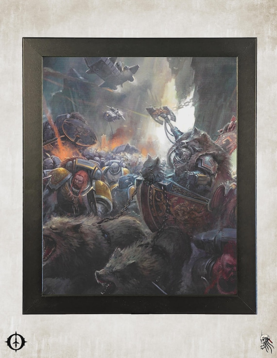 Space Wolves - 40k Framed Upcycled Art (9.5x11.5)