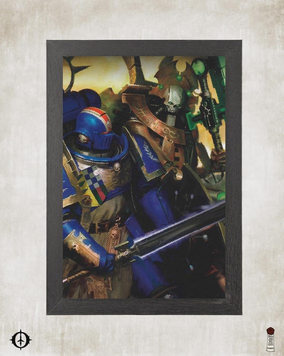 Ultramarines vs. Necron - 40K Framed Upcycled Art (6x9)