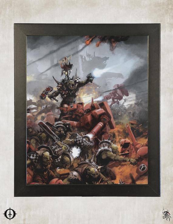 Tau vs. Orks - 40k Framed Upcycled Art (9.5x11.5)