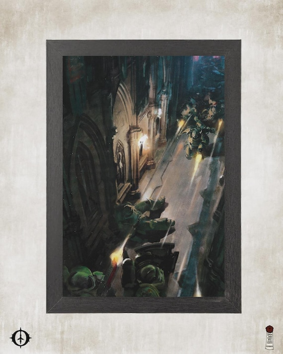 Chaos Space Marines vs. Dark Angels - 40K Framed Upcycled Art (7x10)