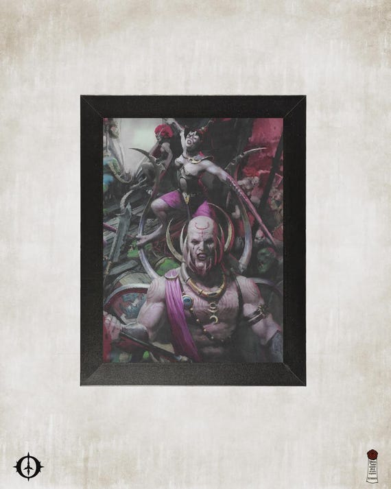 Slaanesh Daemons - 40K Framed Upcycled Art (7.25x9.25)