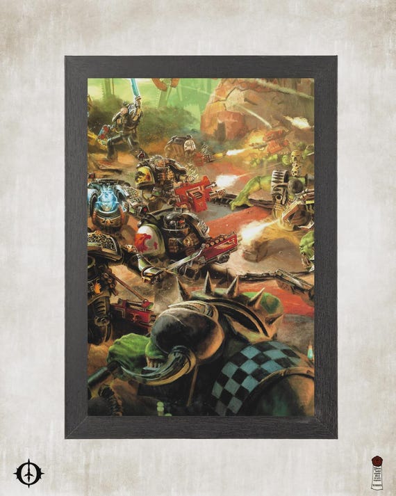 Deathwatch vs. Orks - 40k Framed Upcycled Art (7x10)