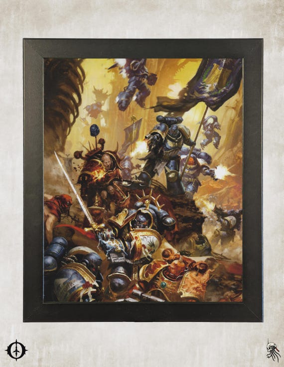 Ultramarines vs. Chaos Space Marines - 40K Framed Upcycled Art (9.5x11.5)