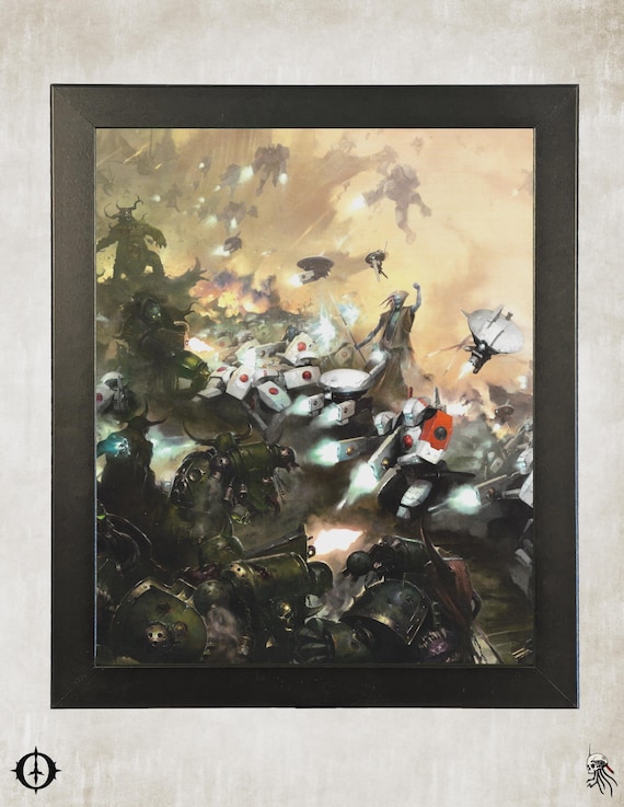 Tau vs. Death Guard - 40K Framed Upcycled Art (9.5x11.5)