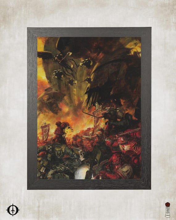 Blood Angels vs. Orks - 40K Framed Upcycled Art (8.25x11)