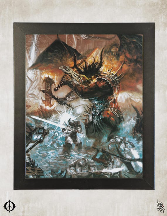 Grey Knights vs. Chaos Daemons - 40K Framed Upcycled Art (9.5x11.5)