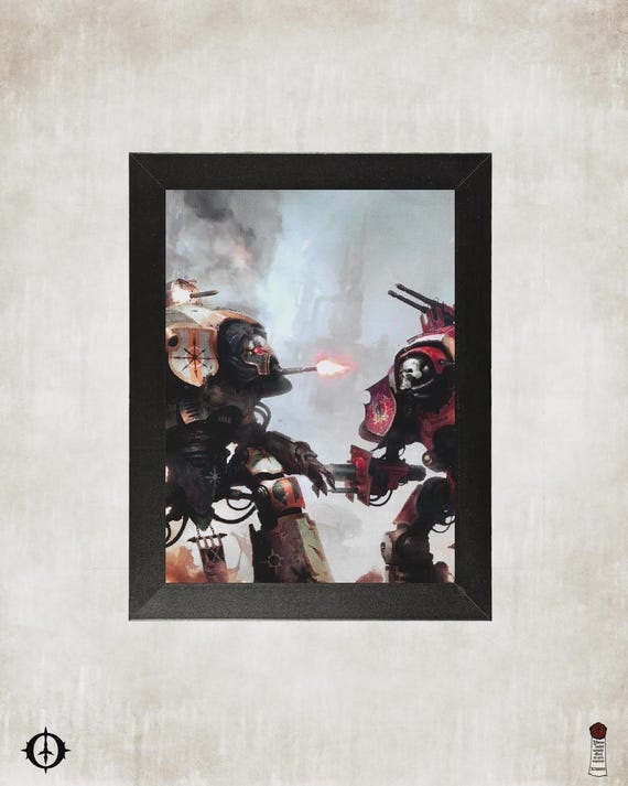 Imperial Knights vs. Chaos Knights - 40K Framed Upcycled Art (7.25x9.25)