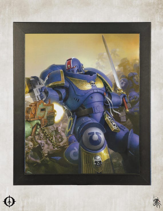 Ultramarines - 40K Framed Upcycled Art (9.5x11.5)