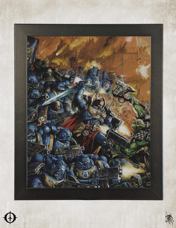 Ultramarines - 40k Framed Upcycled Art (9.5x11.5)