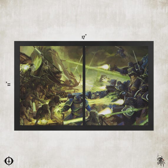 Necrons vs. Ultramarines - 40k Framed Upcycled Art (17x11)